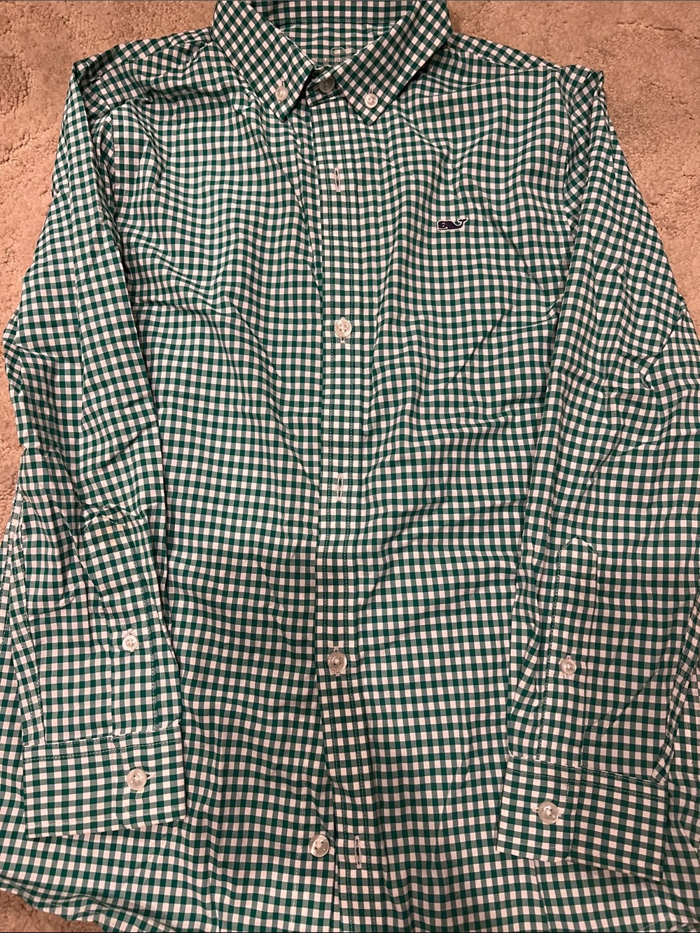 Vineyard Vines Performance Green and White Gingham Button-Down - small(8-10)